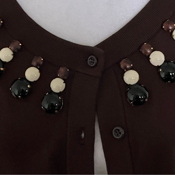 🍁ON SALE🍂KATE SPADE ‘RIO’ NWOT AUTHENTIC EMBELLISHED BROWN CARDIGAN SWEATER - Picture 7 of 10